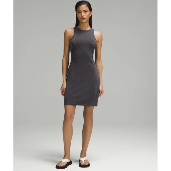 Lululemon Ribbed Softstreme Slim-Fit Tank Dress Black Size 8 NWOT - Picture 1 of 6